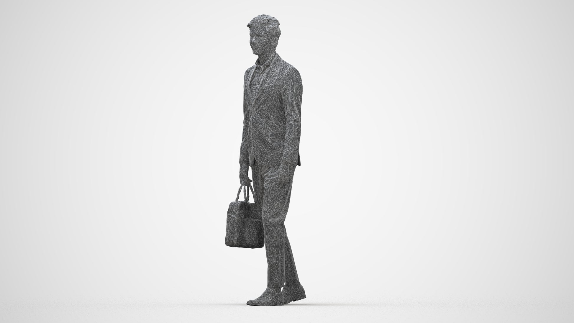 3D human model man business, photogrammetry scanned person for archviz, wireframe back view