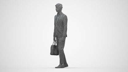 3D human model man business, photogrammetry scanned person for archviz, wireframe back view
