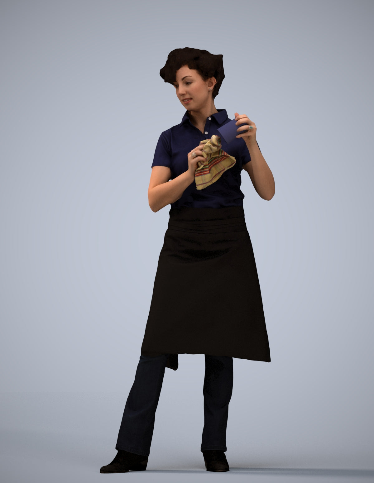 3D scanned woman hospitality, photorealistic archviz people for Enscape and SketchUp