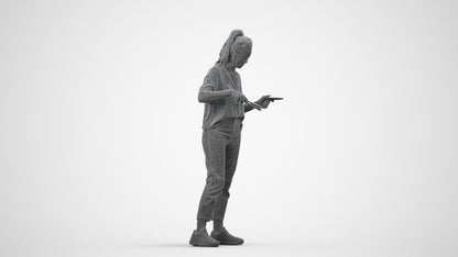scanned 3D woman casual standing, photogrammetry people for Enscape and V-Ray, wireframe side view
