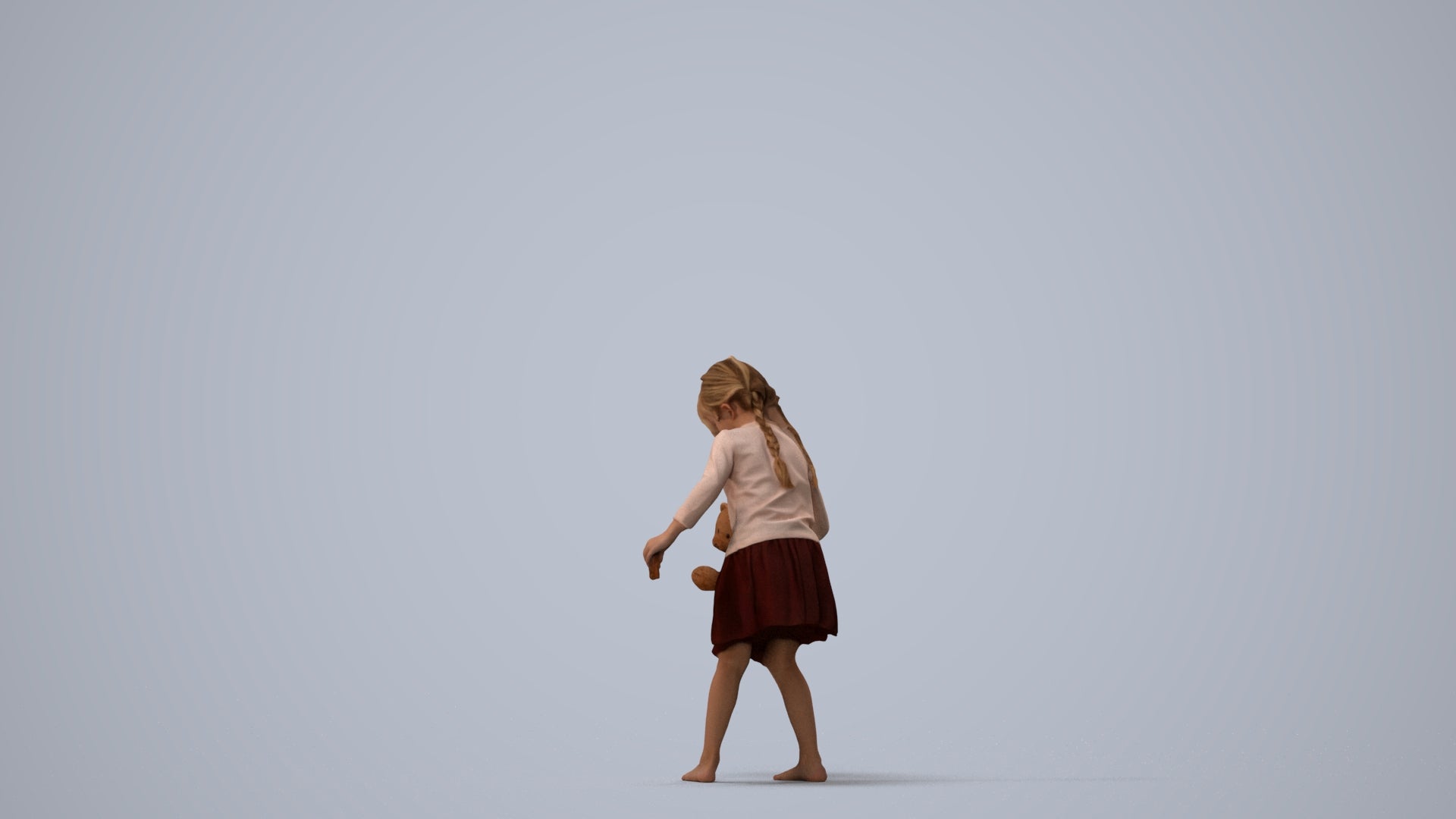 realistic 3D human girl kids, archviz people FBX OBJ for Blender, three-quarter view render
