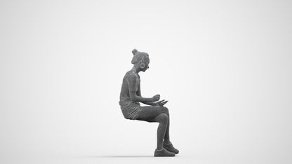 realistic 3D human woman casual sitting, archviz people FBX OBJ for Blender, wireframe side view