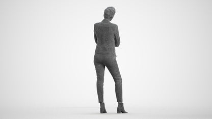 3D human model woman business, photogrammetry scanned person for archviz, wireframe front view