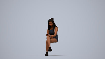 realistic 3D woman casual sitting, scanned archviz people for Blender and 3ds Max, top-down view render