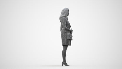 realistic 3D woman business standing, scanned archviz people for Blender and 3ds Max, wireframe side view
