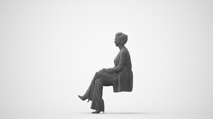 realistic 3D woman business sitting, scanned archviz people for Blender and 3ds Max, square thumbnail