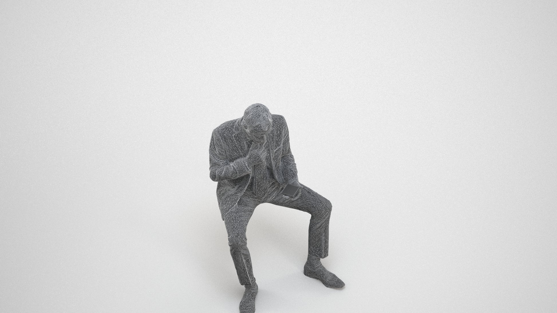 realistic 3D human man business, archviz people FBX OBJ for Blender, wireframe three-quarter view