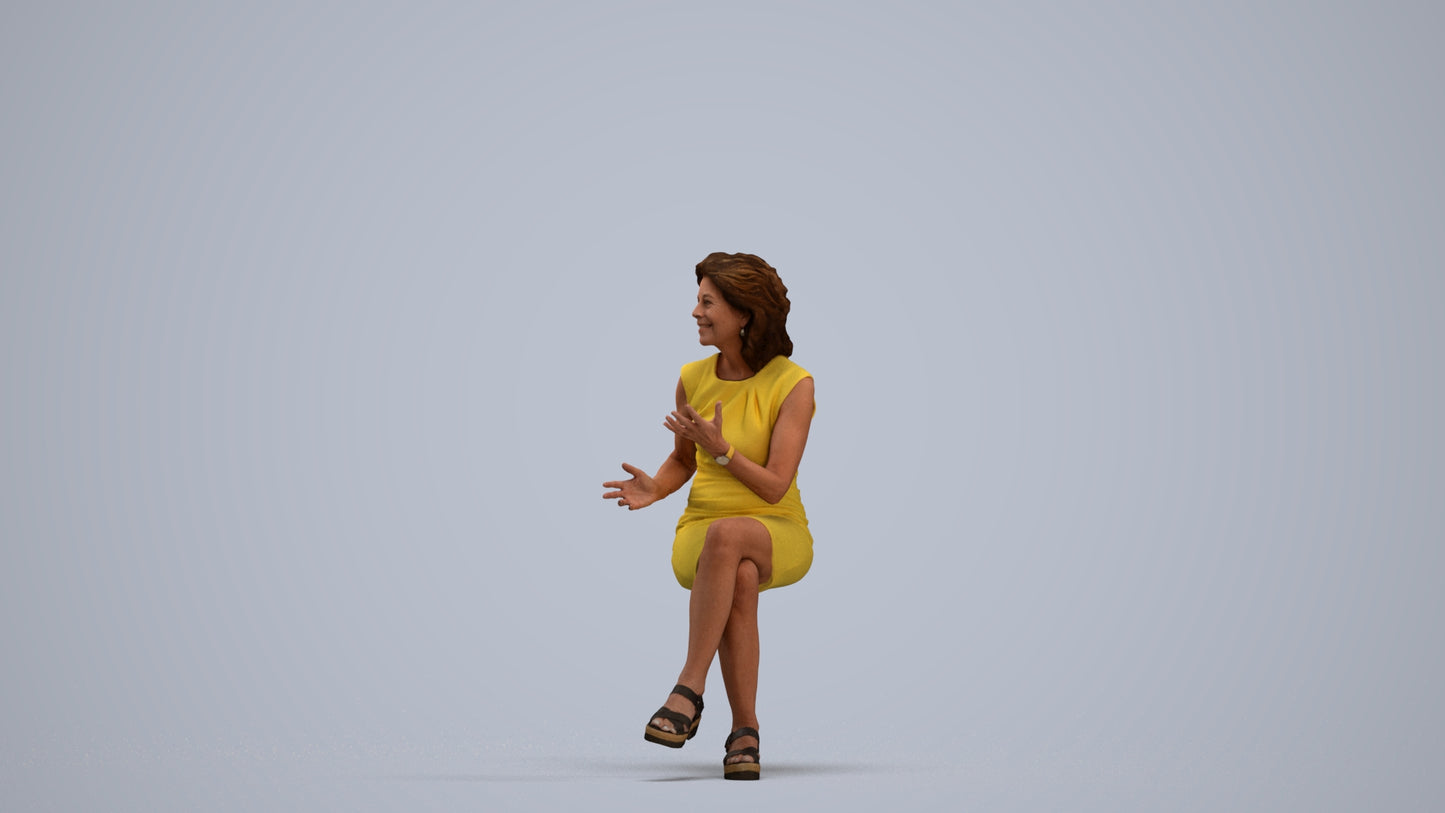 3D scanned woman sitting business, photorealistic archviz people for Enscape and SketchUp, standing pose render