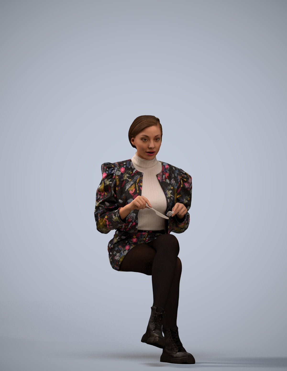 3D people model woman casual sitting, scanned human for 3ds Max rendering