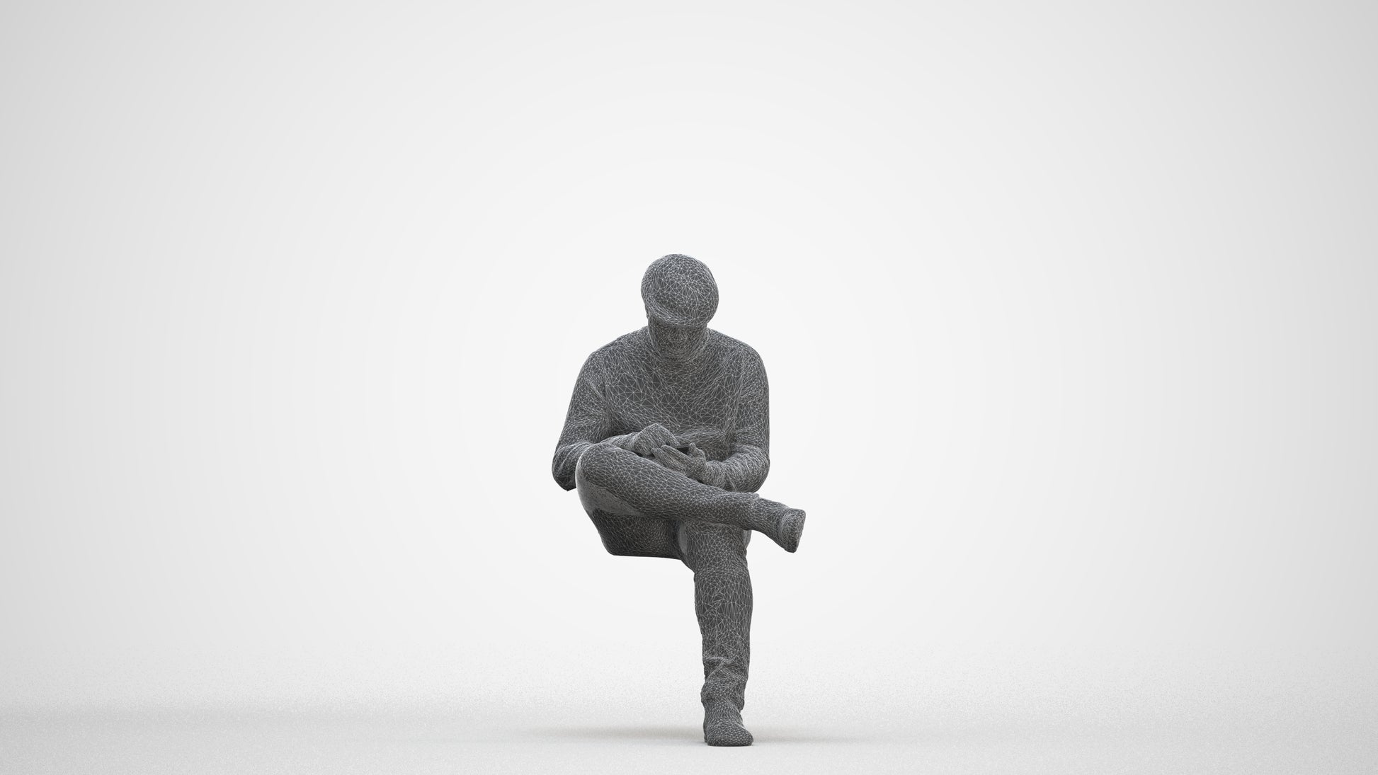 realistic 3D human man casual sitting, archviz people FBX OBJ for Blender, three-quarter front view render