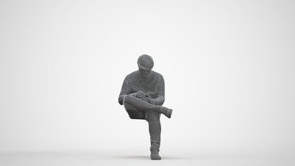 realistic 3D human man casual sitting, archviz people FBX OBJ for Blender, three-quarter front view render