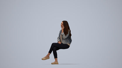 realistic 3D human woman casual sitting, archviz people FBX OBJ for Blender, top-down view render