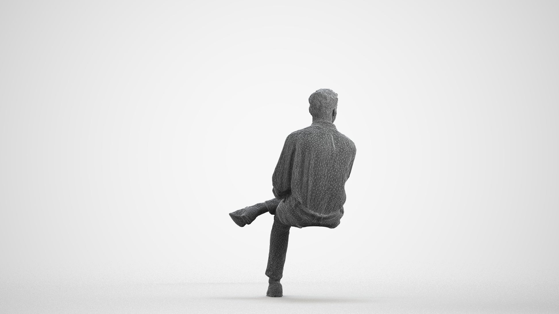 realistic 3D man casual sitting, scanned archviz people for Blender and 3ds Max, wireframe front view