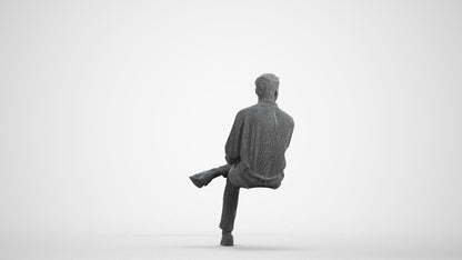 realistic 3D man casual sitting, scanned archviz people for Blender and 3ds Max, wireframe front view