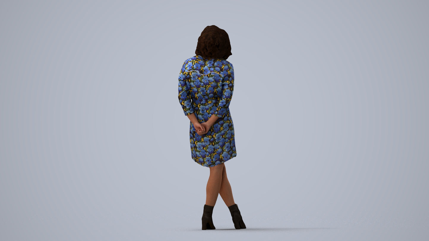 3D people model woman casual standing, scanned human for 3ds Max rendering, three-quarter view render
