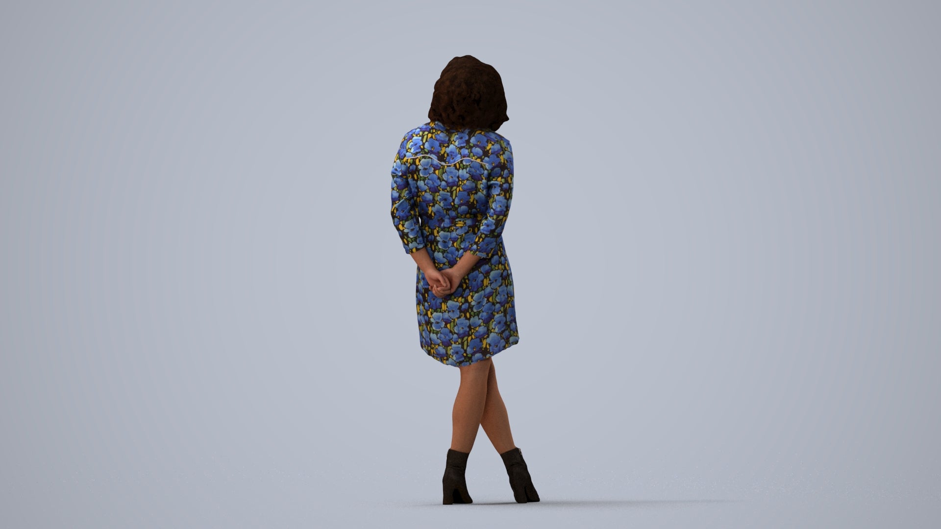 3D people model woman casual standing, scanned human for 3ds Max rendering, three-quarter view render