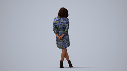3D people model woman casual standing, scanned human for 3ds Max rendering, three-quarter view render