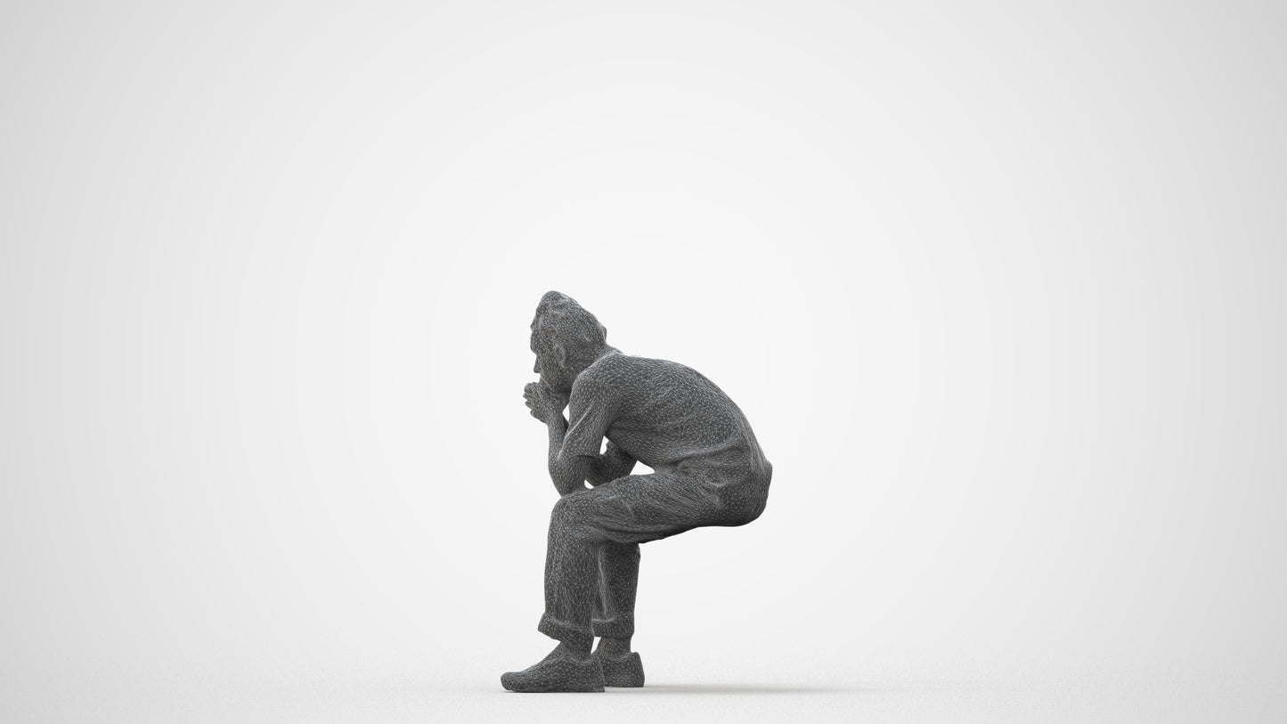 realistic 3D man casual sitting, scanned archviz people for Blender and 3ds Max, square thumbnail