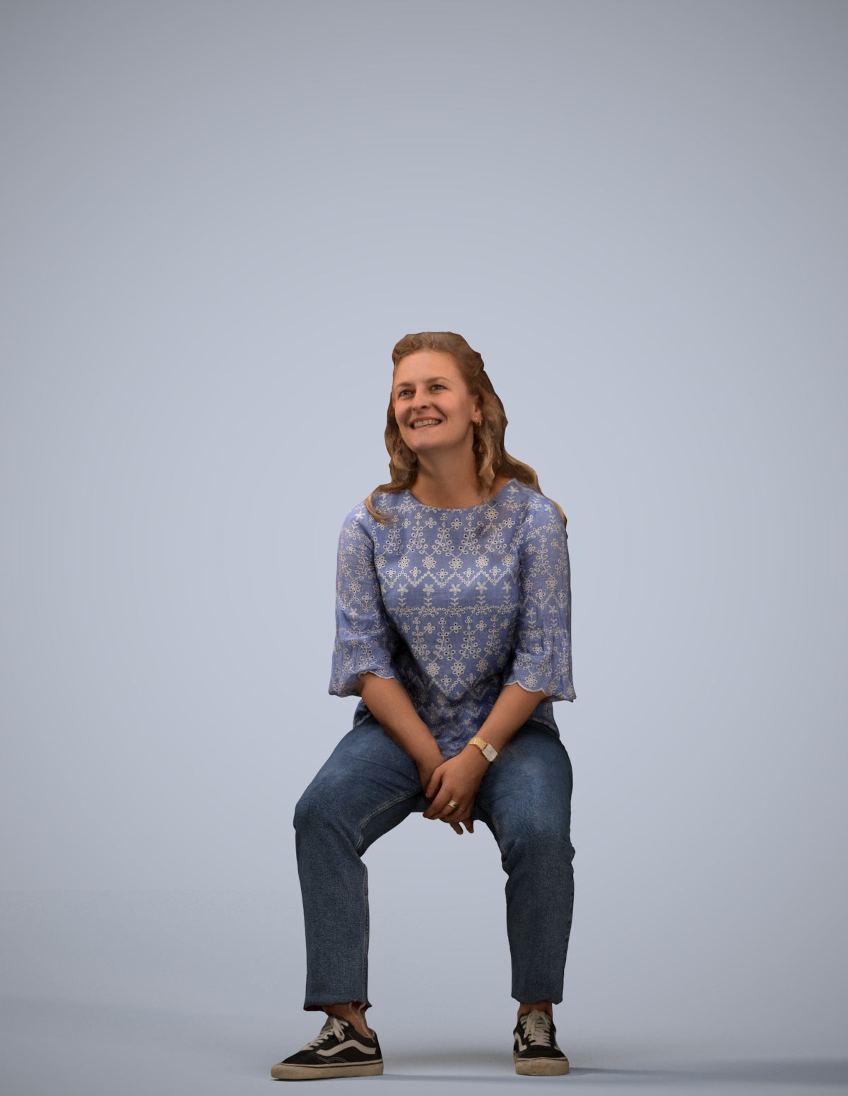 3D people model woman casual sitting, scanned human for 3ds Max rendering