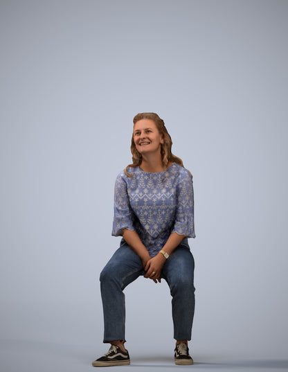 3D people model woman casual sitting, scanned human for 3ds Max rendering