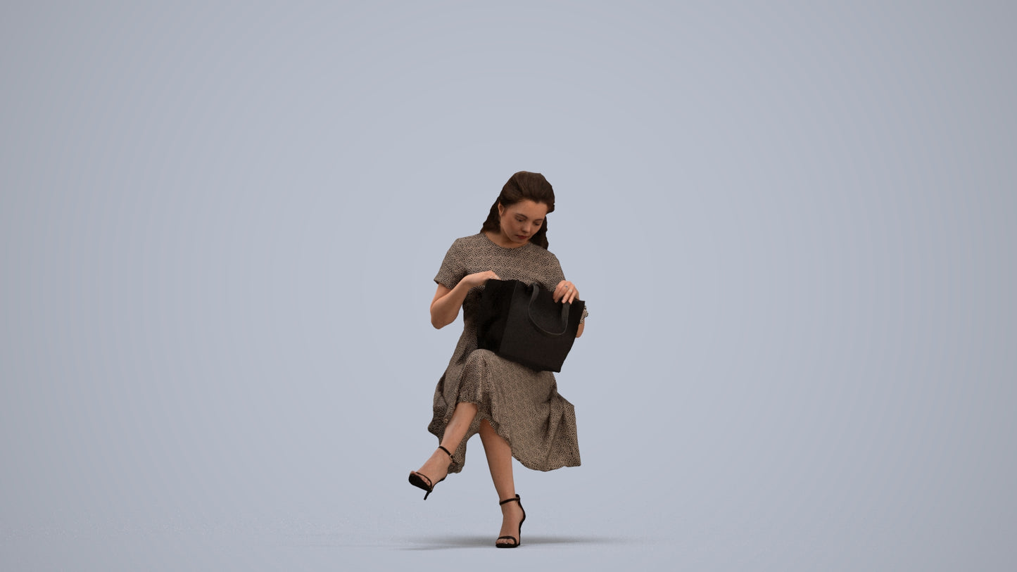 3D people model woman casual sitting, scanned human for 3ds Max rendering, standing pose render