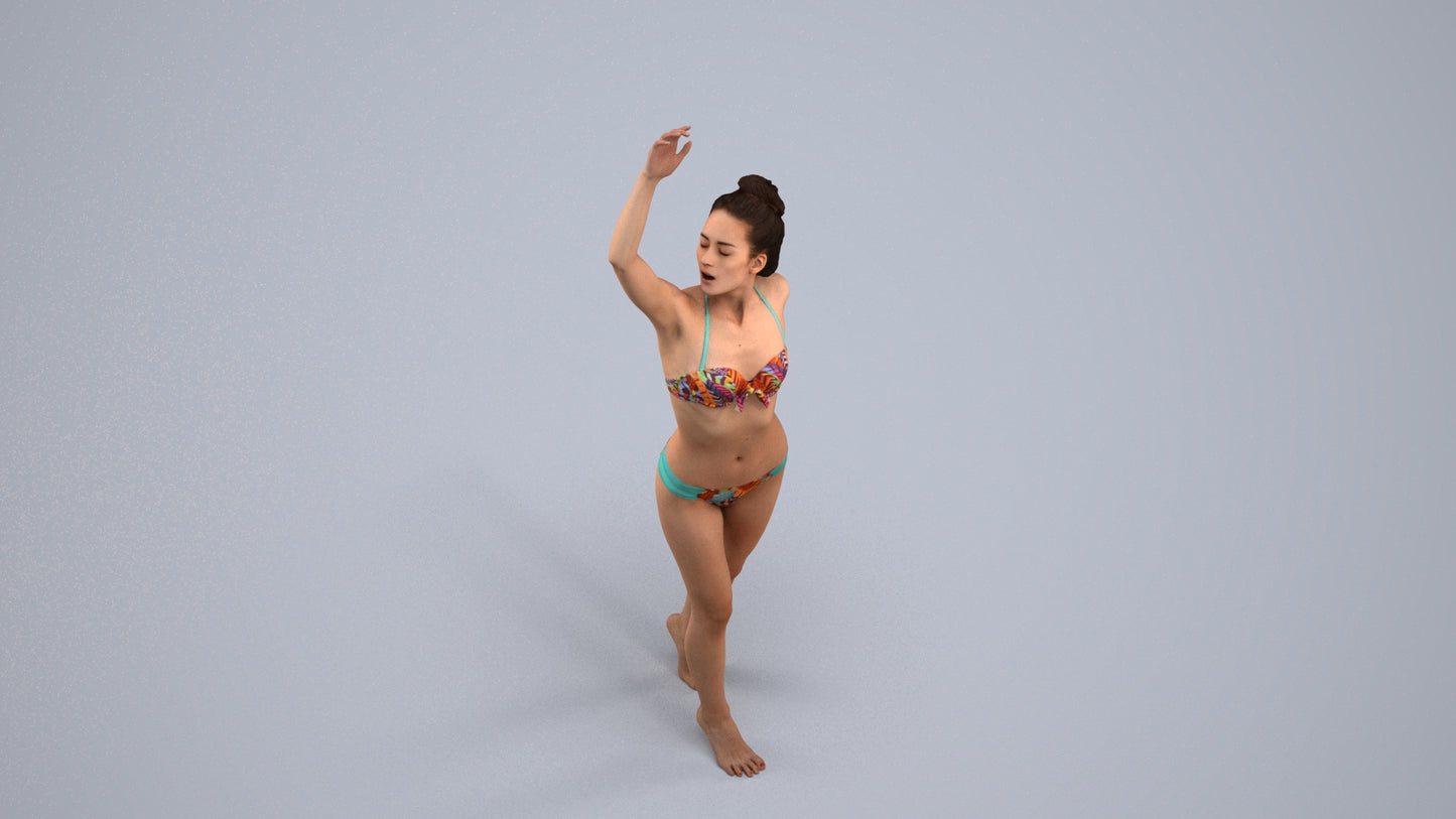 3D people model woman sport pool, scanned human for 3ds Max rendering, back view render