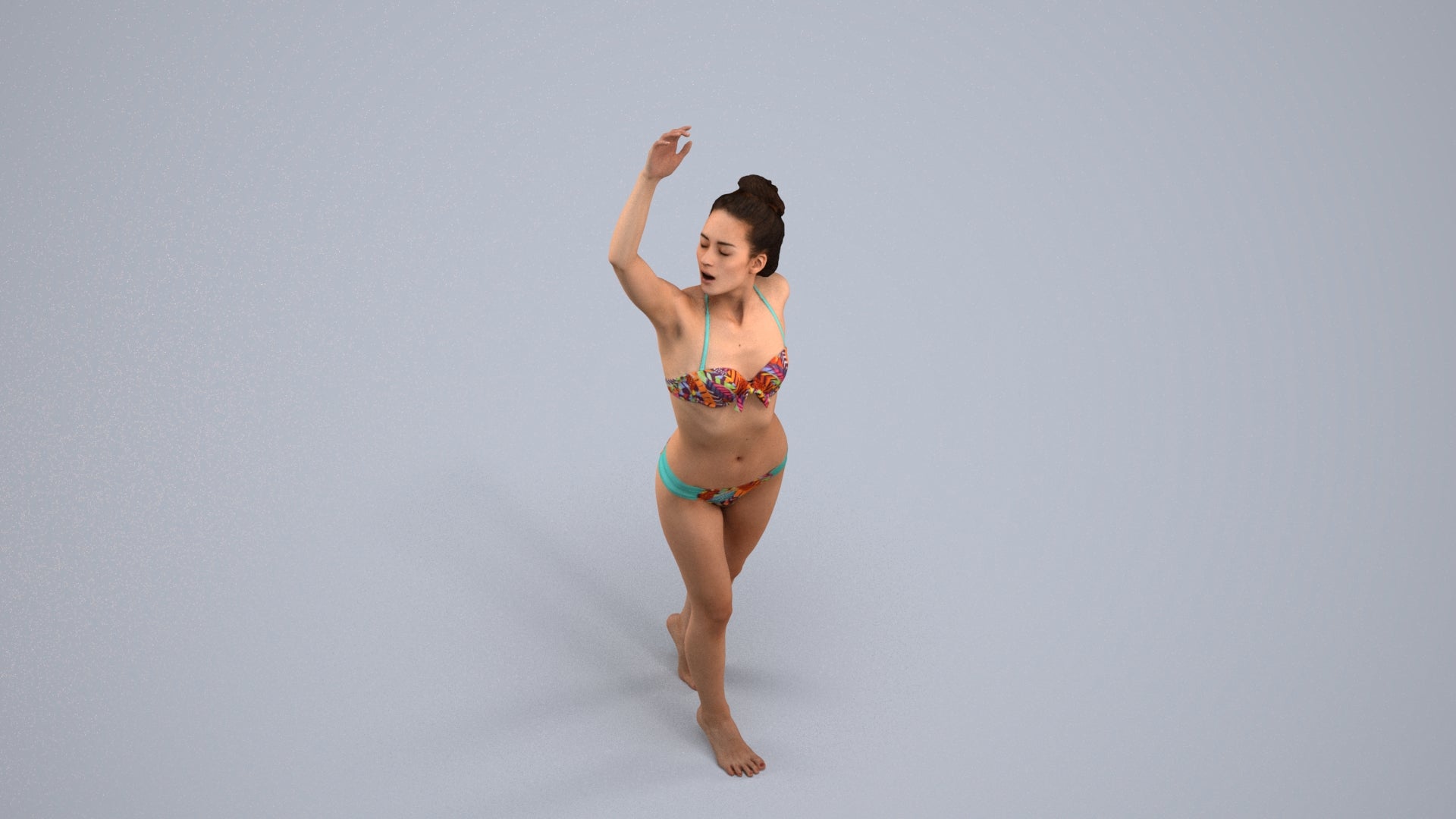 3D people model woman sport pool, scanned human for 3ds Max rendering, back view render