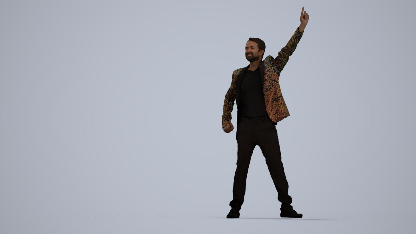 realistic 3D man formal dancing, scanned archviz people for Blender and 3ds Max, top-down view render