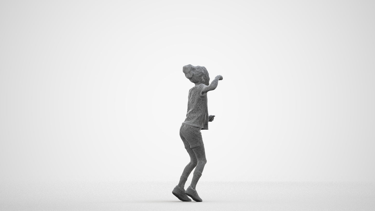 photogrammetry 3D girl casual kids, realistic human model archviz FBX, wireframe side view