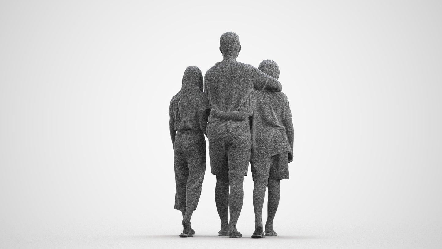 3D scanned girl kids, photorealistic archviz people for Enscape and SketchUp, wireframe front view