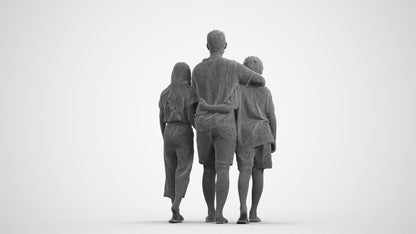 3D scanned girl kids, photorealistic archviz people for Enscape and SketchUp, wireframe front view