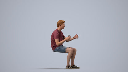 realistic 3D man casual sitting, scanned archviz people for Blender and 3ds Max, side view render