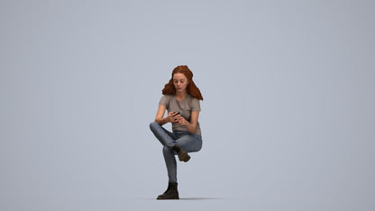 realistic 3D people woman casual sitting, render-ready for V-Ray and Corona, FBX OBJ, top-down view render