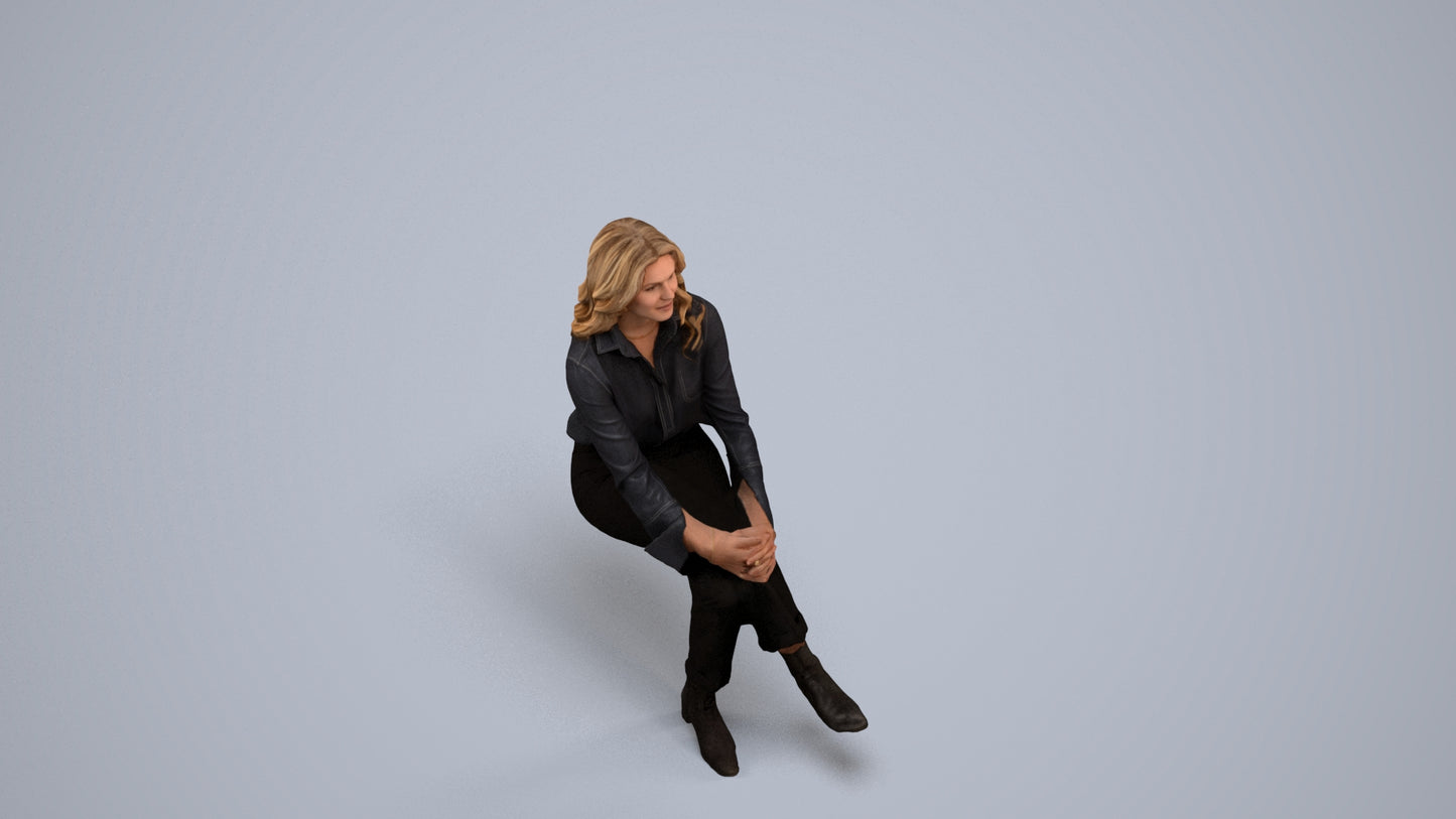 3D human model woman business formalaffairs, photogrammetry scanned person for archviz, back view render