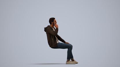 realistic 3D human man casual sitting, archviz people FBX OBJ for Blender, side view render