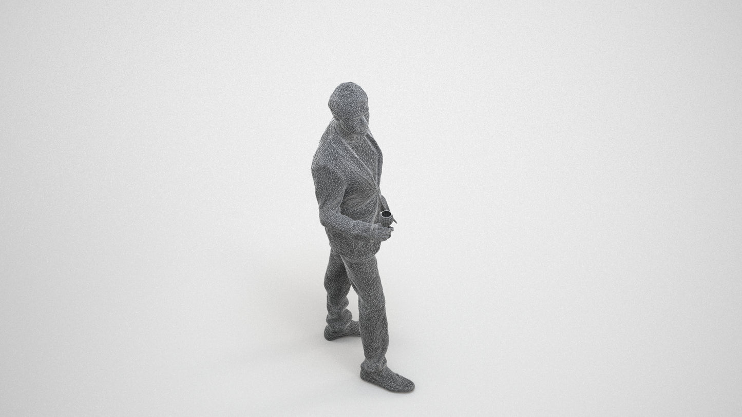 3D people model man formal formalaffairs, scanned human for 3ds Max rendering, wireframe three-quarter view