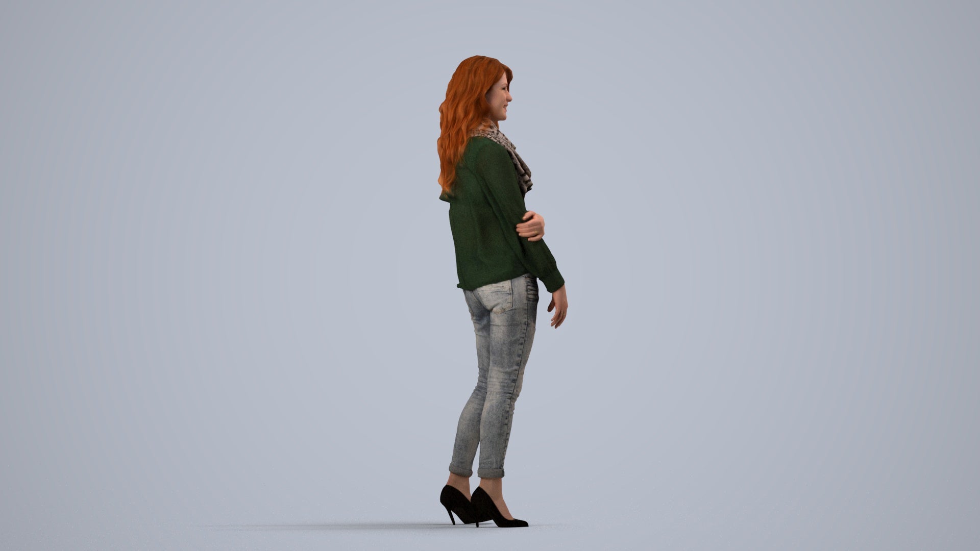 photogrammetry 3D woman casual standing, realistic human model archviz FBX, side view render