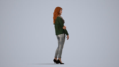 photogrammetry 3D woman casual standing, realistic human model archviz FBX, side view render