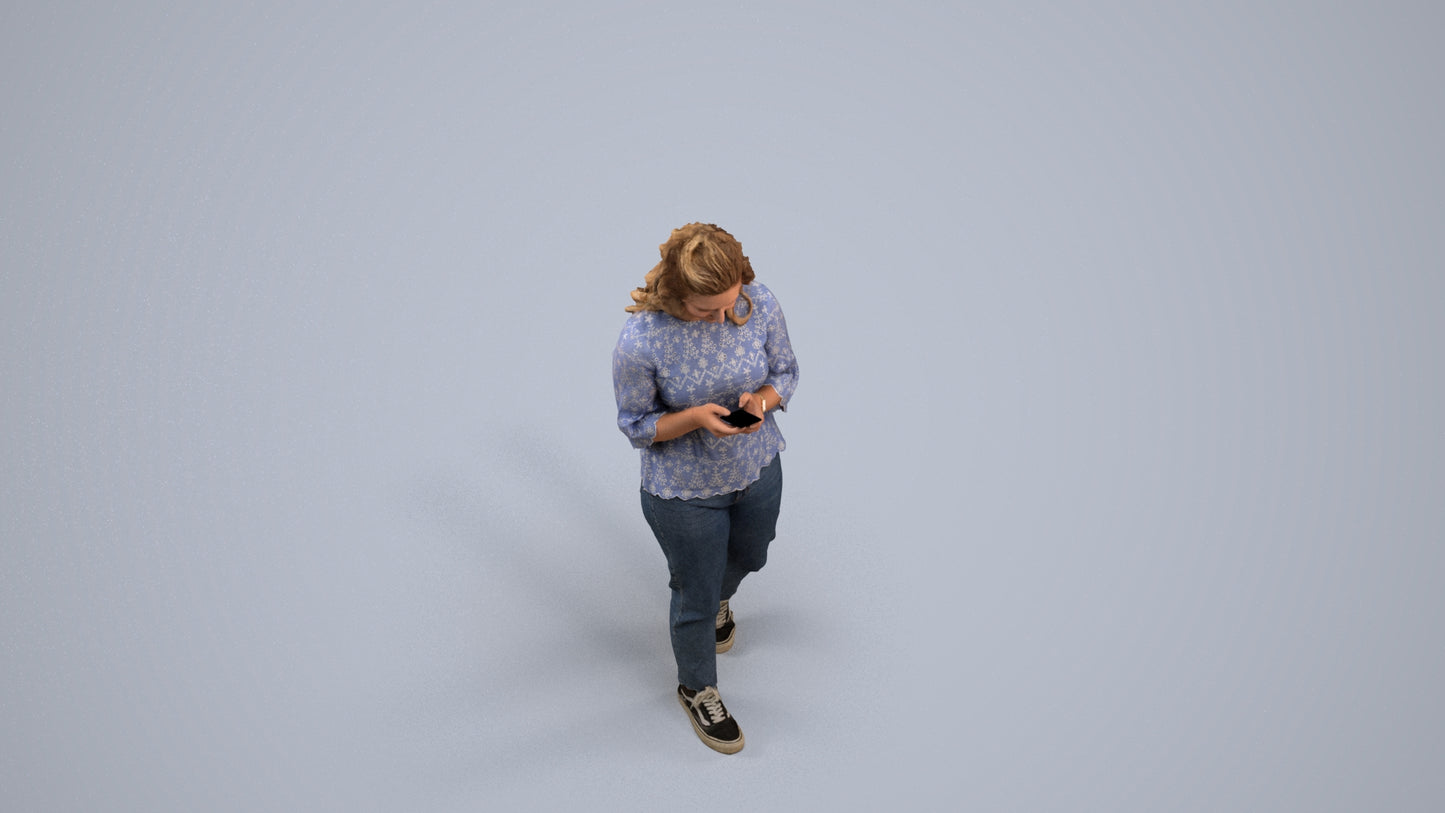 3D people model woman casual walking, scanned human for 3ds Max rendering, back view render