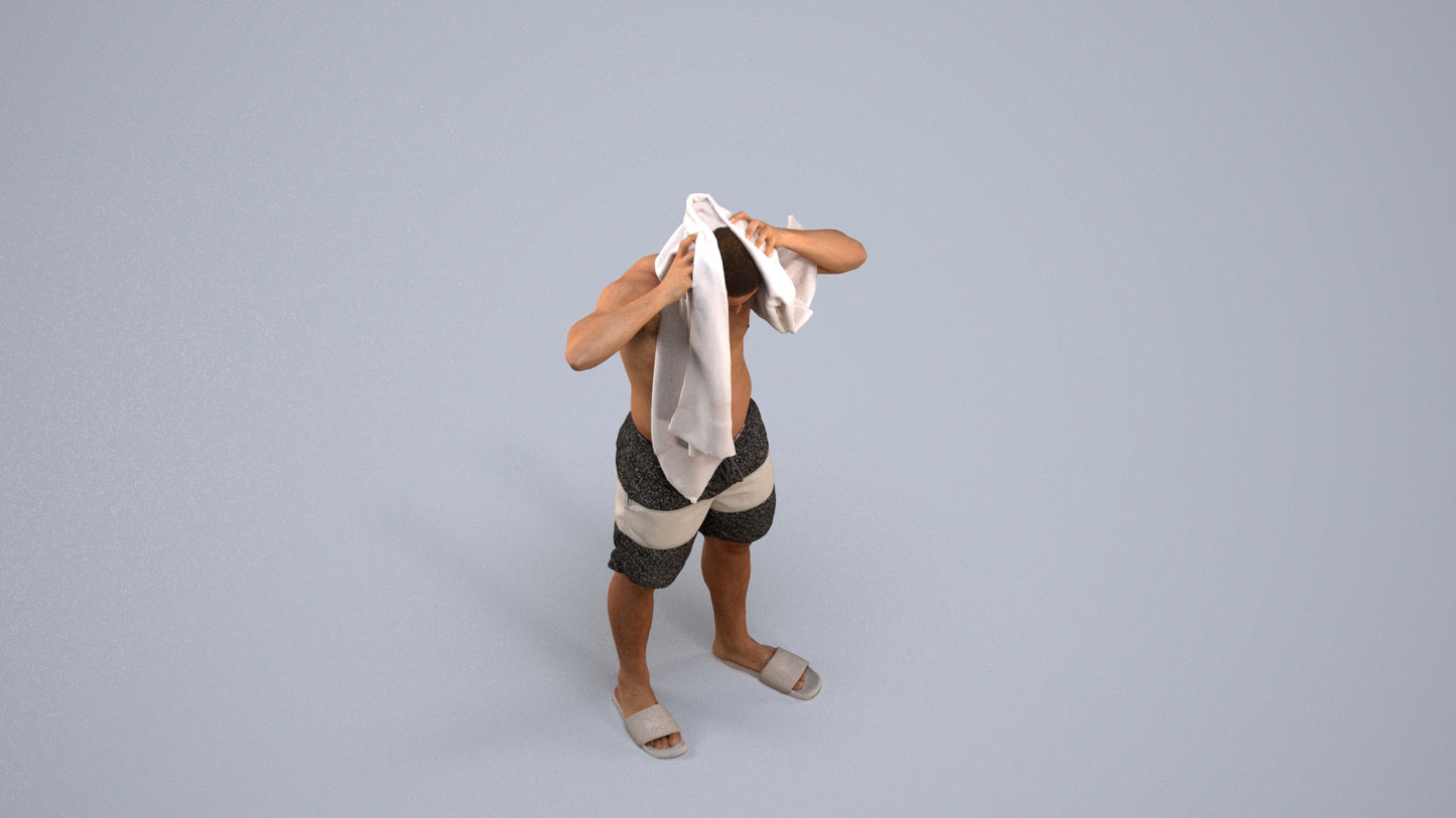 3D scanned man pool sport, photorealistic archviz people for Enscape and SketchUp, back view render