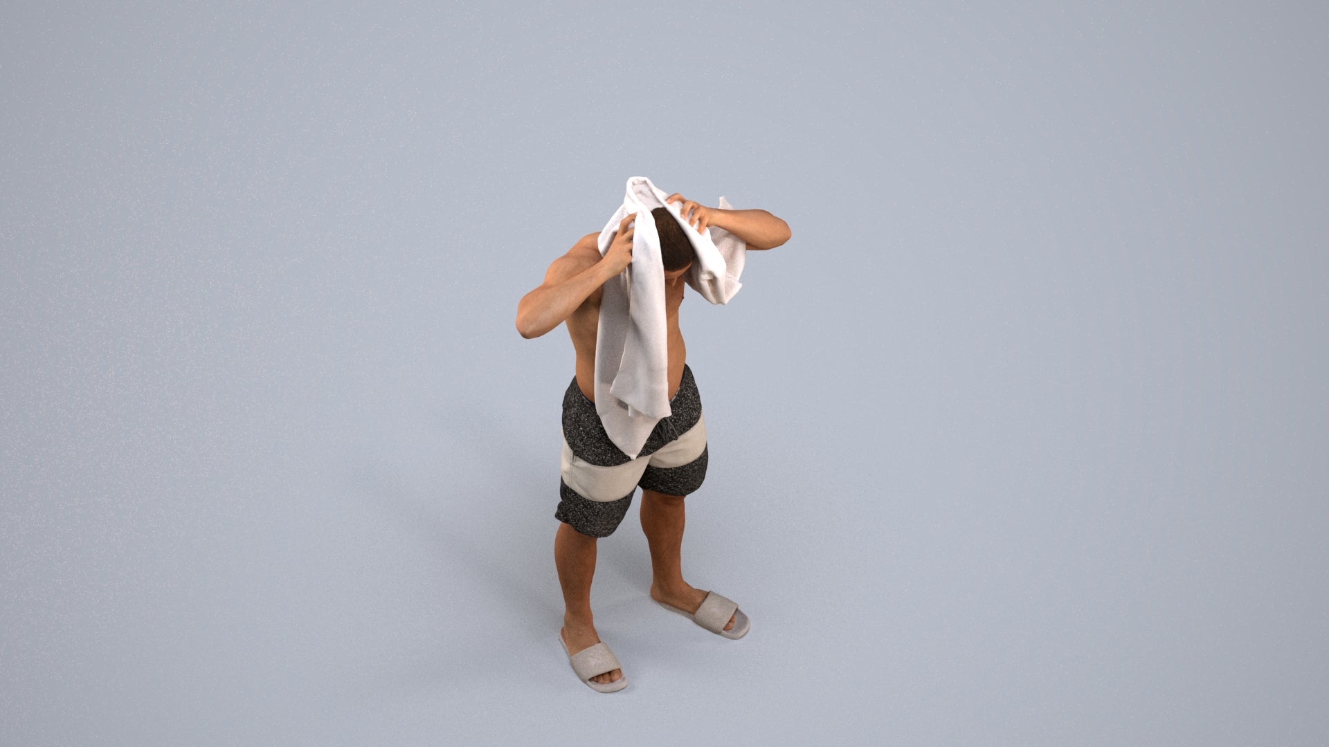 3D scanned man pool sport, photorealistic archviz people for Enscape and SketchUp, back view render