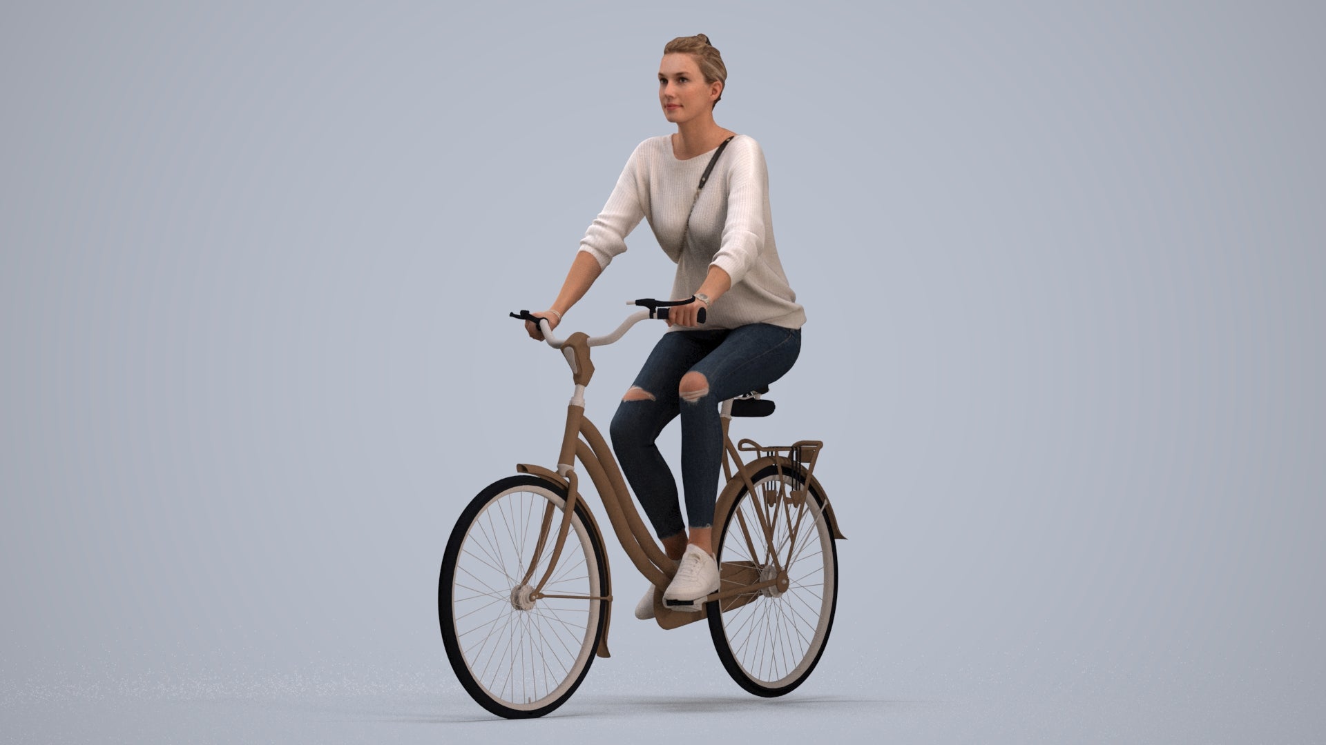 scanned 3D woman casual cycling, photogrammetry people for Enscape and V-Ray, standing pose render