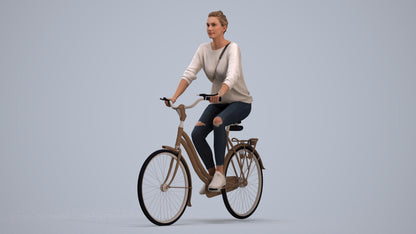 scanned 3D woman casual cycling, photogrammetry people for Enscape and V-Ray, standing pose render