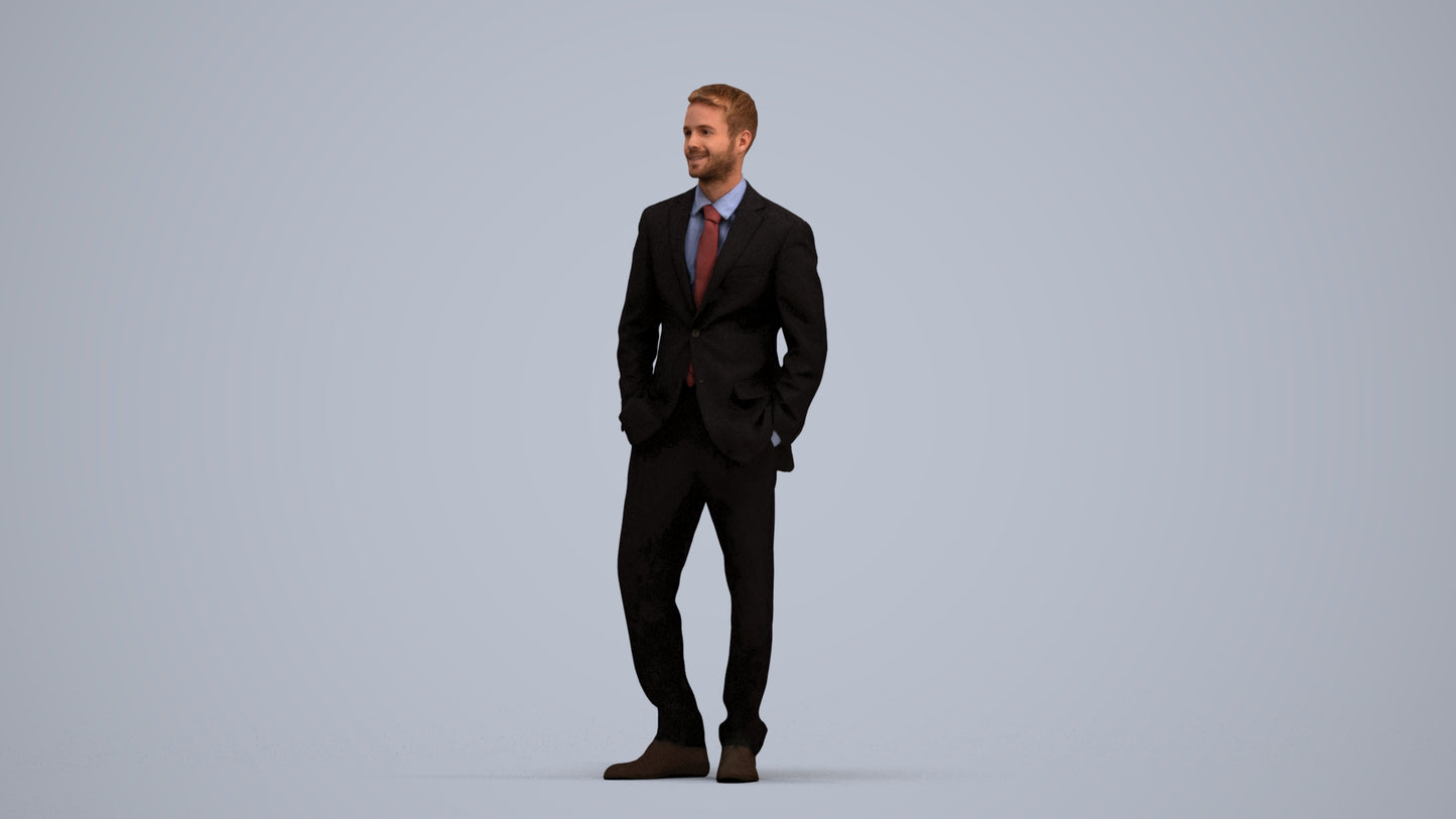 realistic 3D man business, scanned archviz people for Blender and 3ds Max, standing pose render