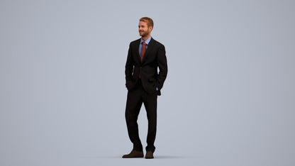 realistic 3D man business, scanned archviz people for Blender and 3ds Max, standing pose render