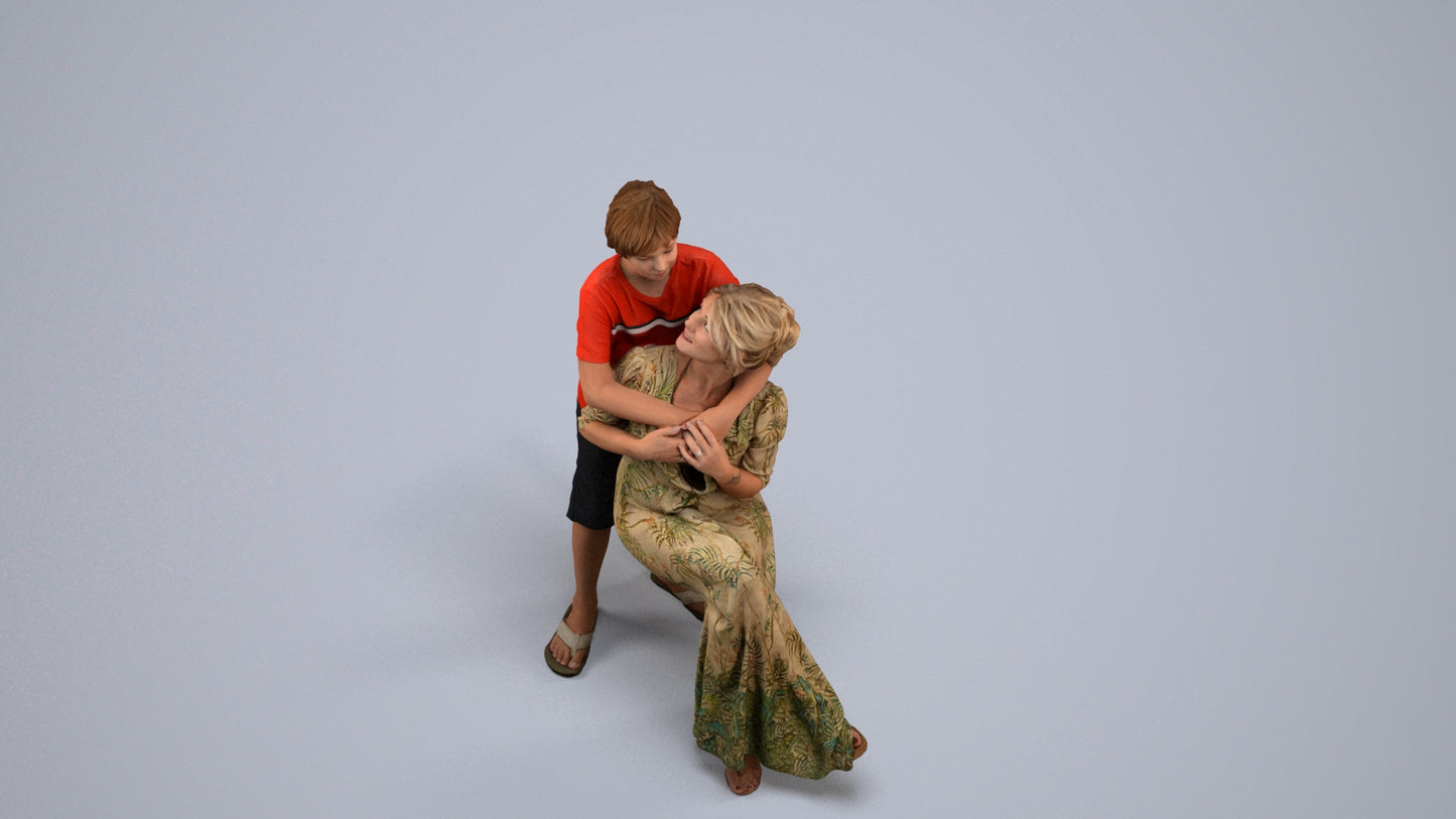 realistic 3D human girl casual kids, archviz people FBX OBJ for Blender, back view render