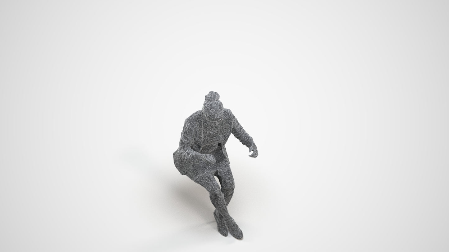 3D scanned woman business, photorealistic archviz people for Enscape and SketchUp, wireframe three-quarter view