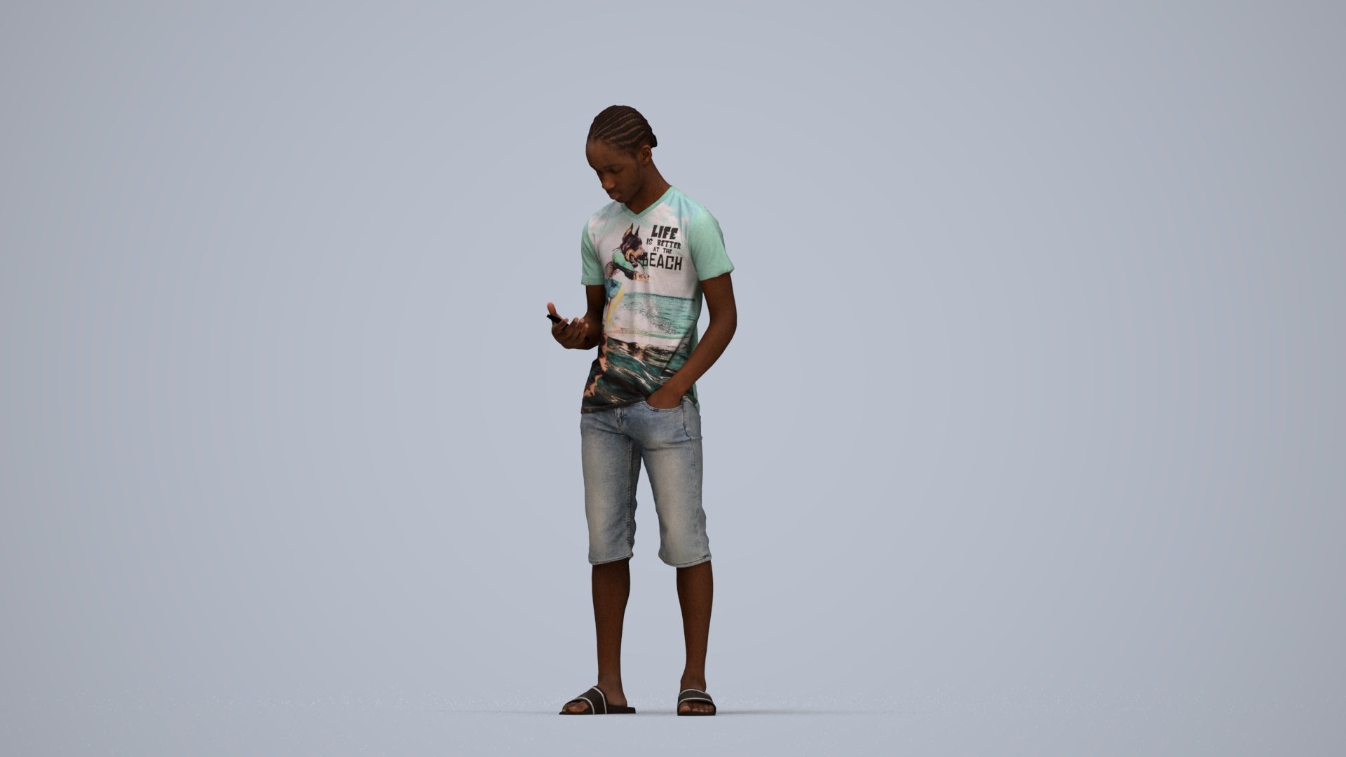 scanned 3D boy casual kids, photogrammetry people for Enscape and V-Ray, top-down view render