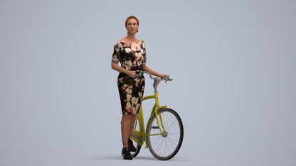 realistic 3D senior woman casual cycling, scanned archviz people for Blender and 3ds Max, standing pose render