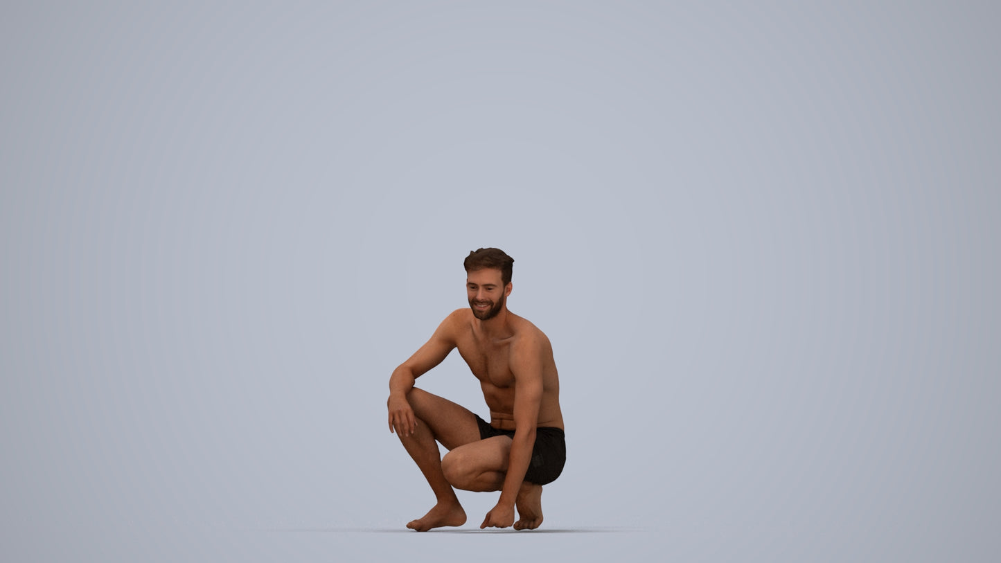 3D people model man pool, scanned human for 3ds Max rendering, top-down view render
